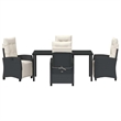 vidaXL 5 Piece Poly Rattan Garden Dining Set with Cushions in Black