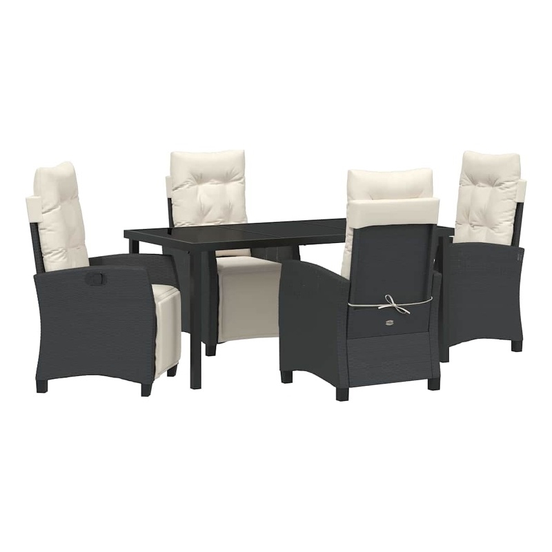 vidaXL 5 Piece Poly Rattan Garden Dining Set with Cushions in Black