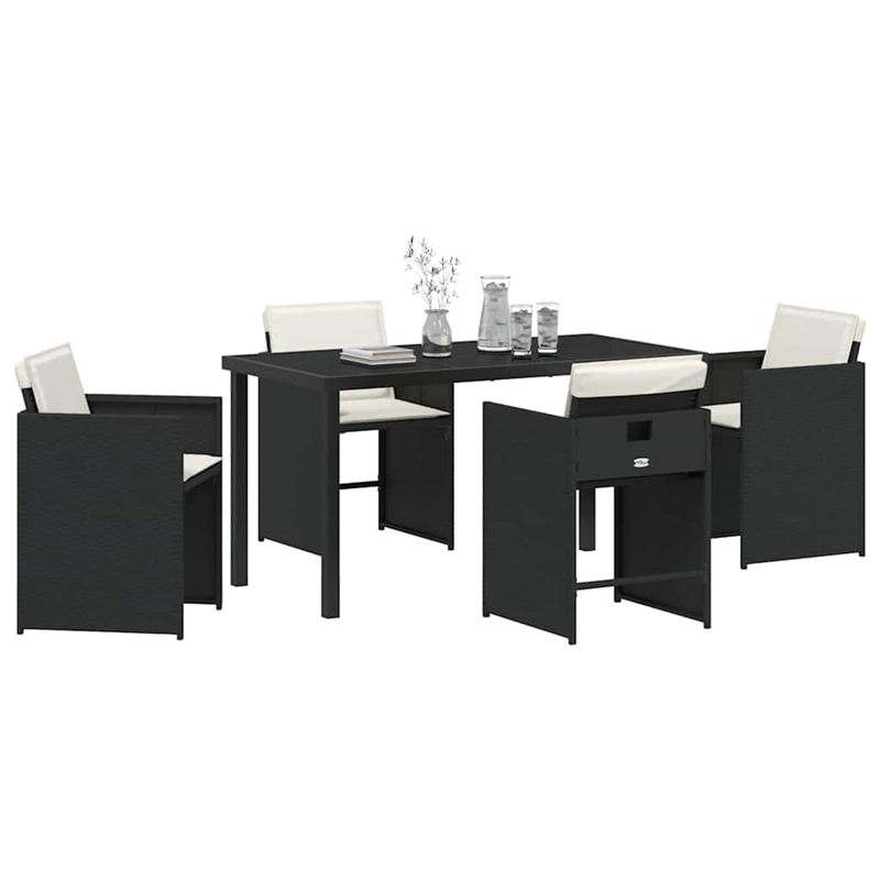 vidaXL 5 Piece Poly Rattan Garden Dining Set with Cushions in Black