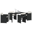 vidaXL 5 Piece Poly Rattan Garden Dining Set with Cushions in Black