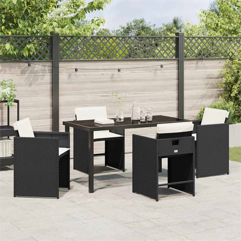 vidaXL 5 Piece Poly Rattan Garden Dining Set with Cushions in Black