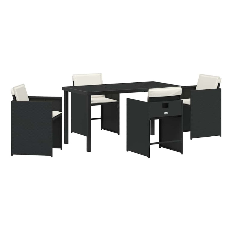 vidaXL 5 Piece Poly Rattan Garden Dining Set with Cushions in Black