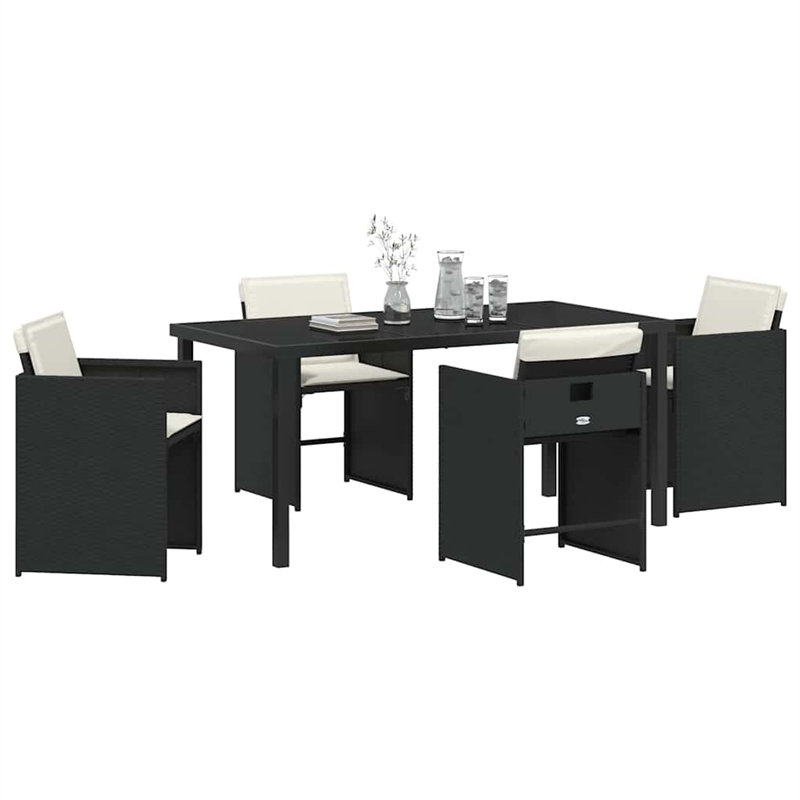 vidaXL 5 Piece Poly Rattan Garden Dining Set with Cushions in Black