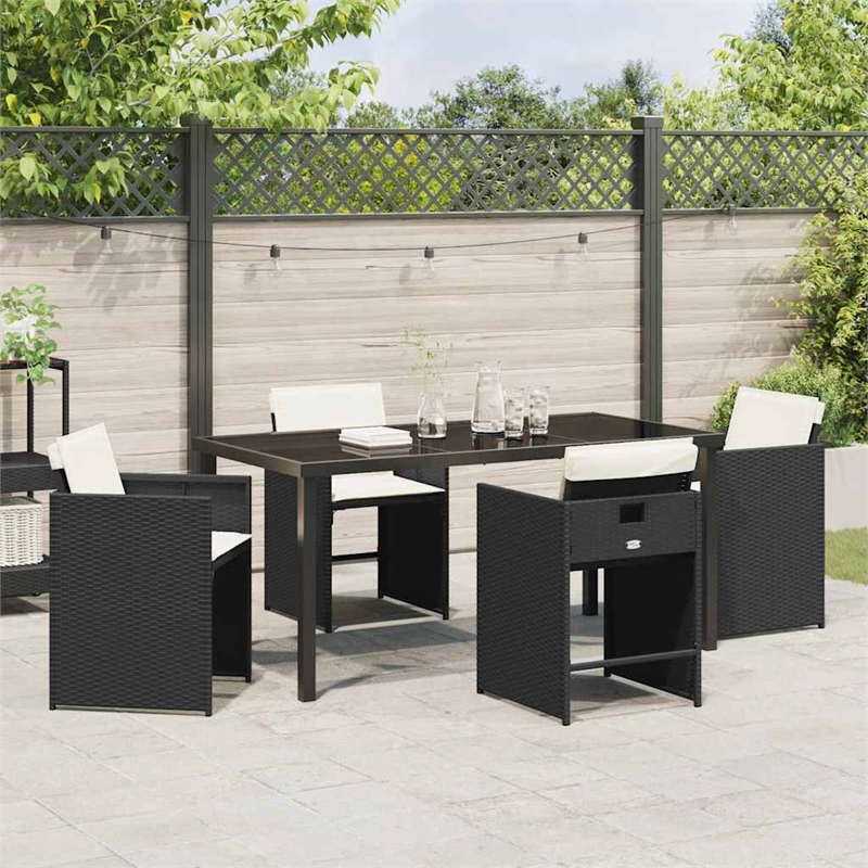 vidaXL 5 Piece Poly Rattan Garden Dining Set with Cushions in Black