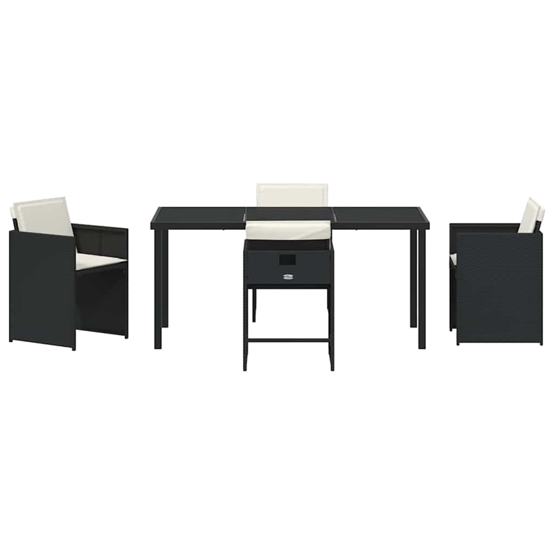 vidaXL 5 Piece Poly Rattan Garden Dining Set with Cushions in Black