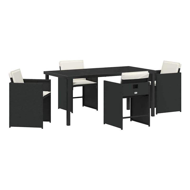 vidaXL 5 Piece Poly Rattan Garden Dining Set with Cushions in Black