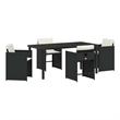 vidaXL 5 Piece Poly Rattan Garden Dining Set with Cushions in Black