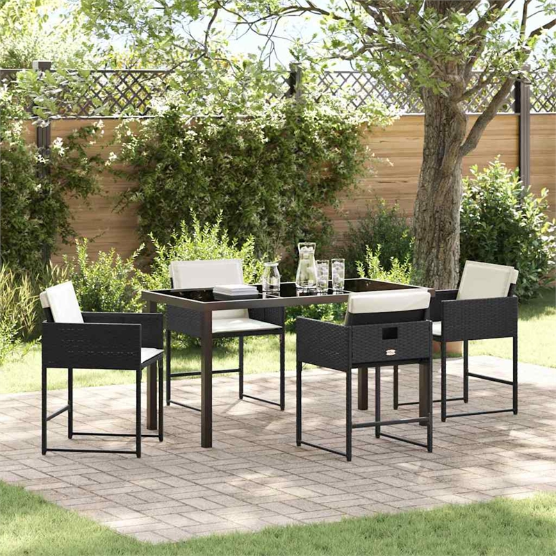 vidaXL 5 Piece Poly Rattan Garden Dining Set with Cushions in Black