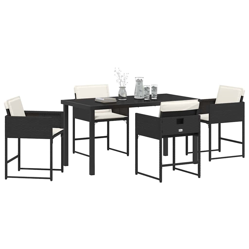 vidaXL 5 Piece Poly Rattan Garden Dining Set with Cushions in Black