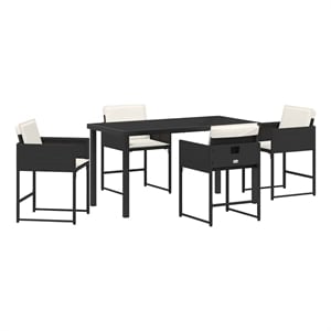 vidaXL 5 Piece Poly Rattan Garden Dining Set with Cushions in Black