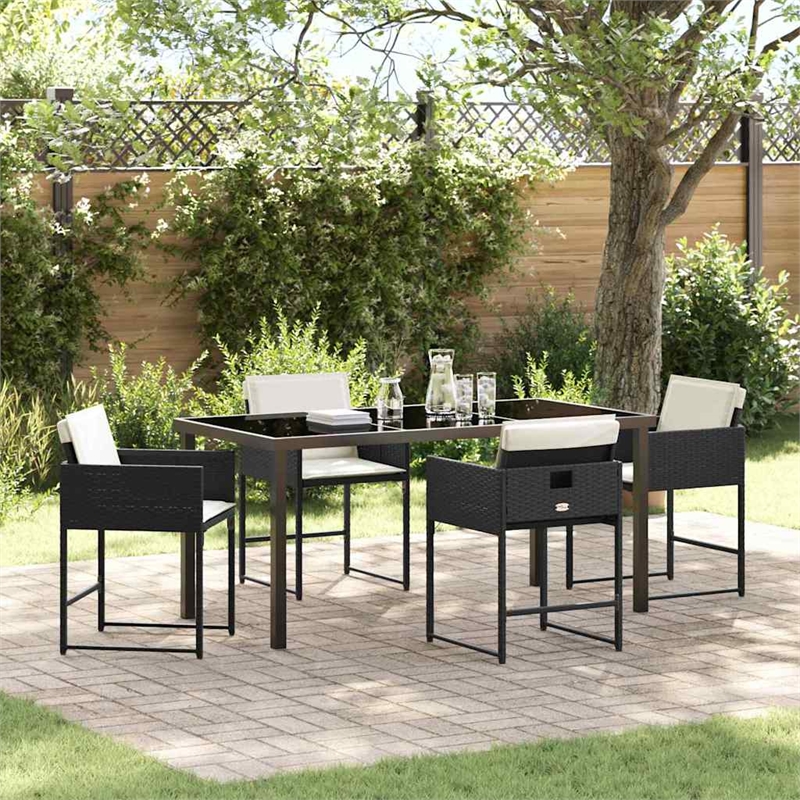 vidaXL 5 Piece Poly Rattan Garden Dining Set with Cushions in Black