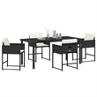vidaXL 5 Piece Poly Rattan Garden Dining Set with Cushions in Black