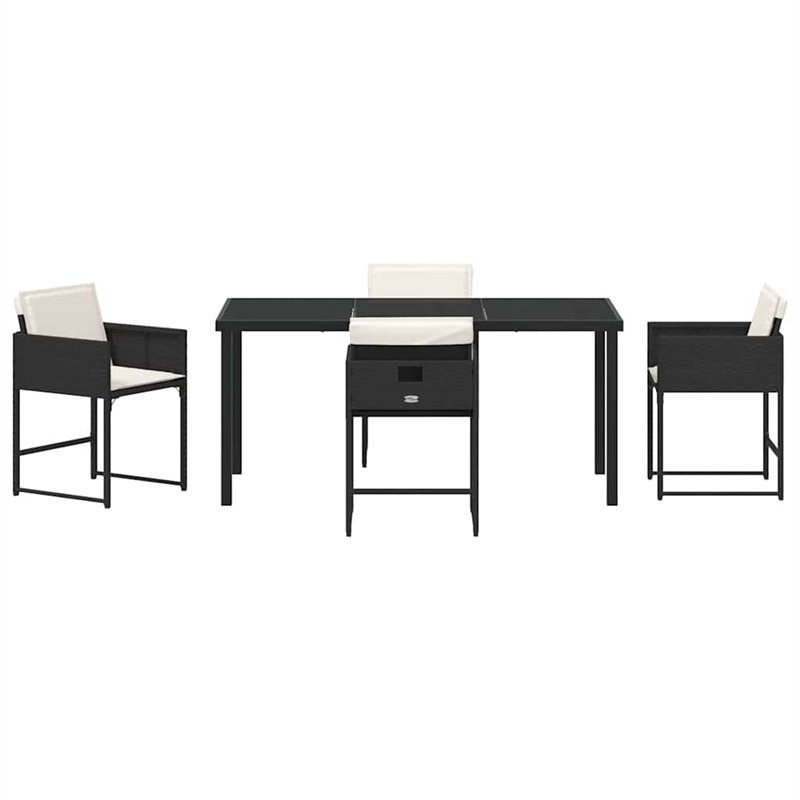 vidaXL 5 Piece Poly Rattan Garden Dining Set with Cushions in Black
