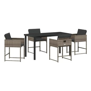 vidaXL 5 Piece Poly Rattan Garden Dining Set with Cushions in Grey