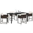 vidaXL 5 Piece Poly Rattan Garden Dining Set with Cushions in Brown