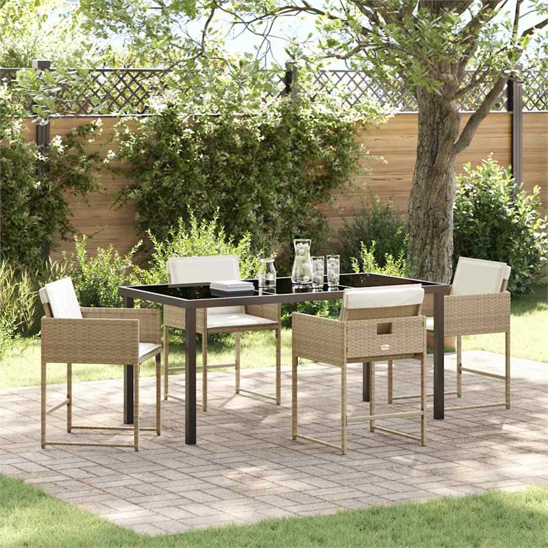 vidaXL 5 Piece Poly Rattan Garden Dining Set with Cushions in Beige