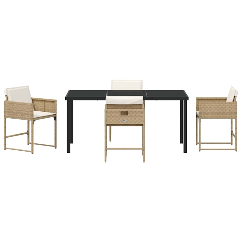 vidaXL 5 Piece Poly Rattan Garden Dining Set with Cushions in Beige