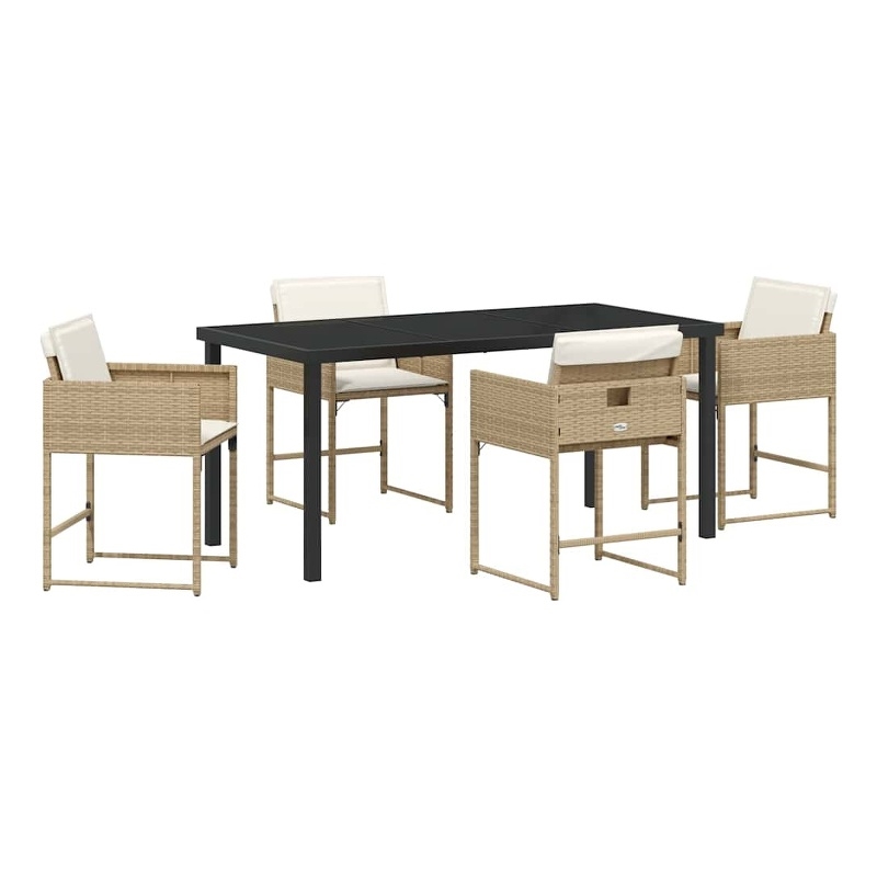 vidaXL 5 Piece Poly Rattan Garden Dining Set with Cushions in Beige