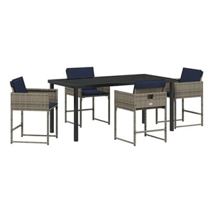 vidaXL 5 Piece Poly Rattan Garden Dining Set with Cushions in Grey