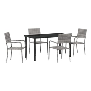 vidaXL 5 Piece Poly Rattan Garden Dining Set with Cushions in Grey