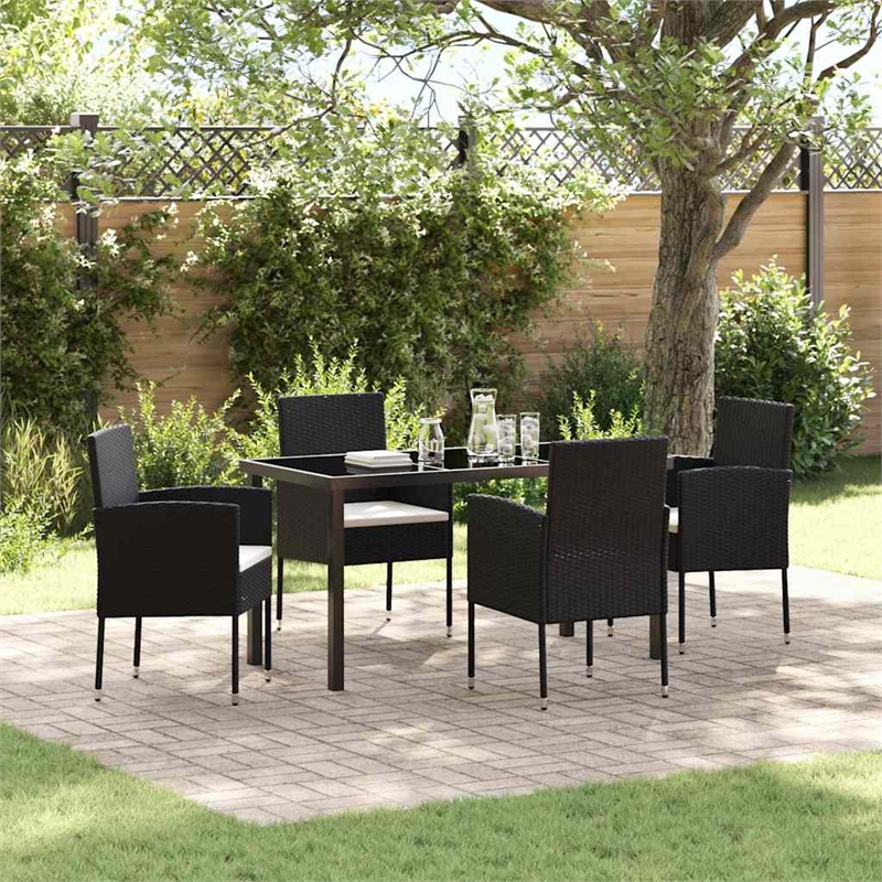 vidaXL 5 Piece Poly Rattan Garden Dining Set with Cushions in Black