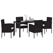 vidaXL 5 Piece Poly Rattan Garden Dining Set with Cushions in Black