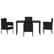 vidaXL 5 Piece Poly Rattan Garden Dining Set with Cushions in Black