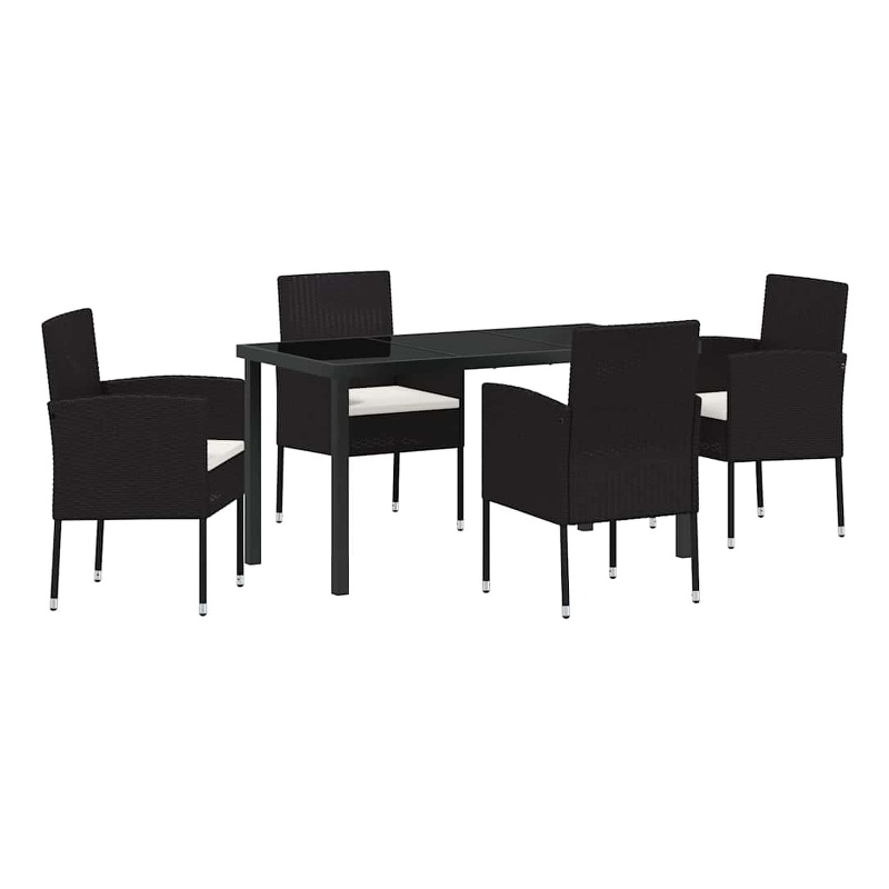 vidaXL 5 Piece Poly Rattan Garden Dining Set with Cushions in Black