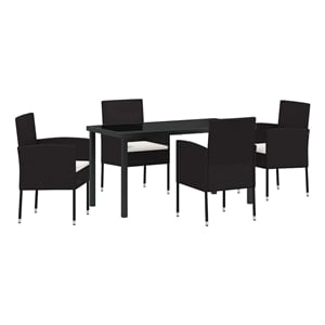 vidaXL 5 Piece Poly Rattan Garden Dining Set with Cushions in Black