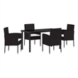 vidaXL 5 Piece Poly Rattan Garden Dining Set with Cushions in Black