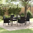 vidaXL 5 Piece Poly Rattan Garden Dining Set with Cushions in Black