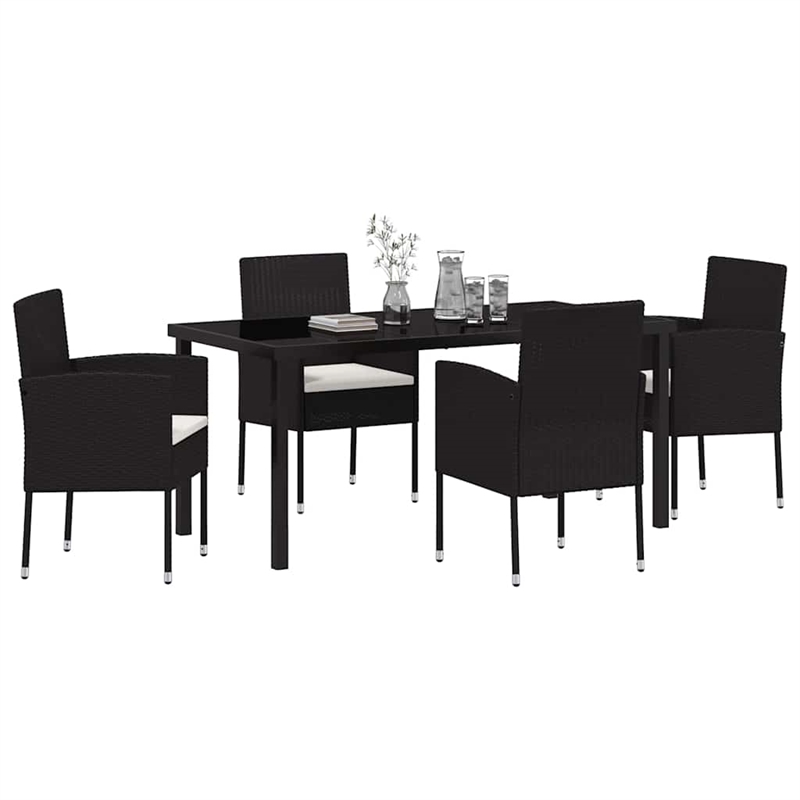 vidaXL 5 Piece Poly Rattan Garden Dining Set with Cushions in Black