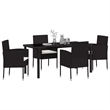 vidaXL 5 Piece Poly Rattan Garden Dining Set with Cushions in Black