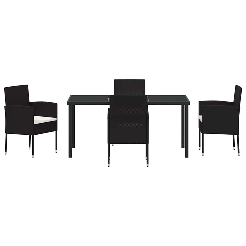 vidaXL 5 Piece Poly Rattan Garden Dining Set with Cushions in Black