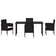 vidaXL 5 Piece Poly Rattan Garden Dining Set with Cushions in Black