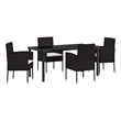 vidaXL 5 Piece Poly Rattan Garden Dining Set with Cushions in Black