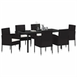 vidaXL 7 Piece Poly Rattan Garden Dining Set with Cushions in Black