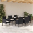 vidaXL 7 Piece Poly Rattan Garden Dining Set with Cushions in Black