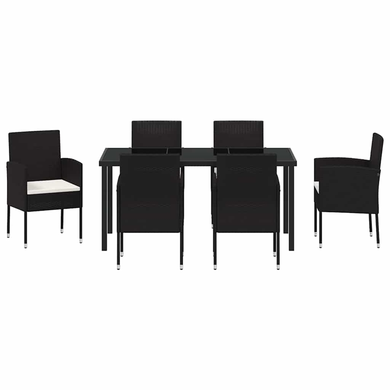 vidaXL 7 Piece Poly Rattan Garden Dining Set with Cushions in Black