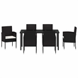vidaXL 7 Piece Poly Rattan Garden Dining Set with Cushions in Black