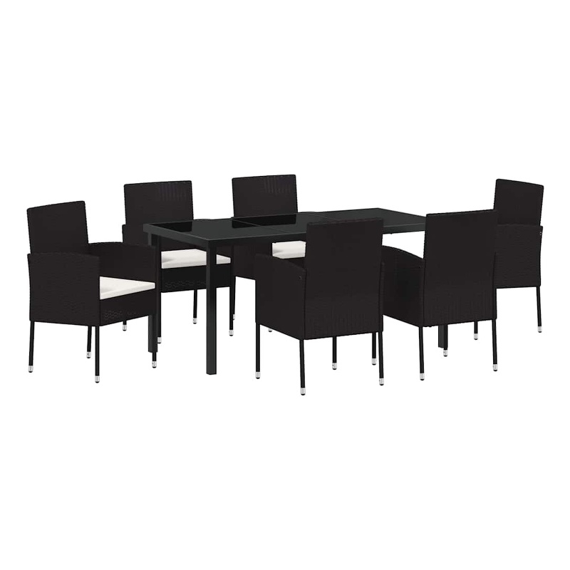 vidaXL 7 Piece Poly Rattan Garden Dining Set with Cushions in Black