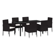 vidaXL 7 Piece Poly Rattan Garden Dining Set with Cushions in Black