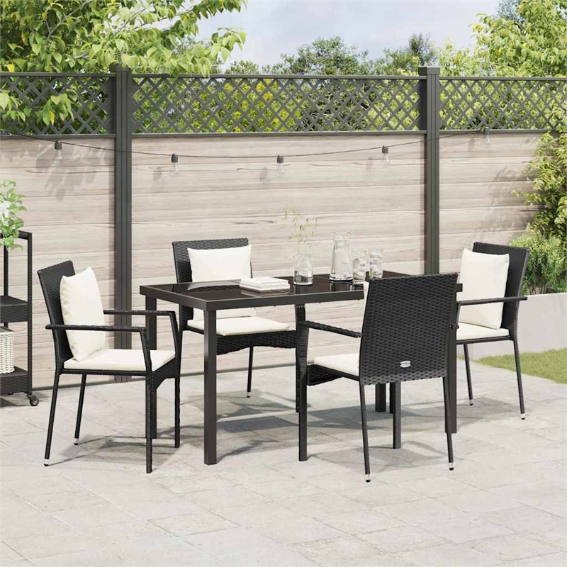 vidaXL 5 Piece Poly Rattan Garden Dining Set with Cushions in Black