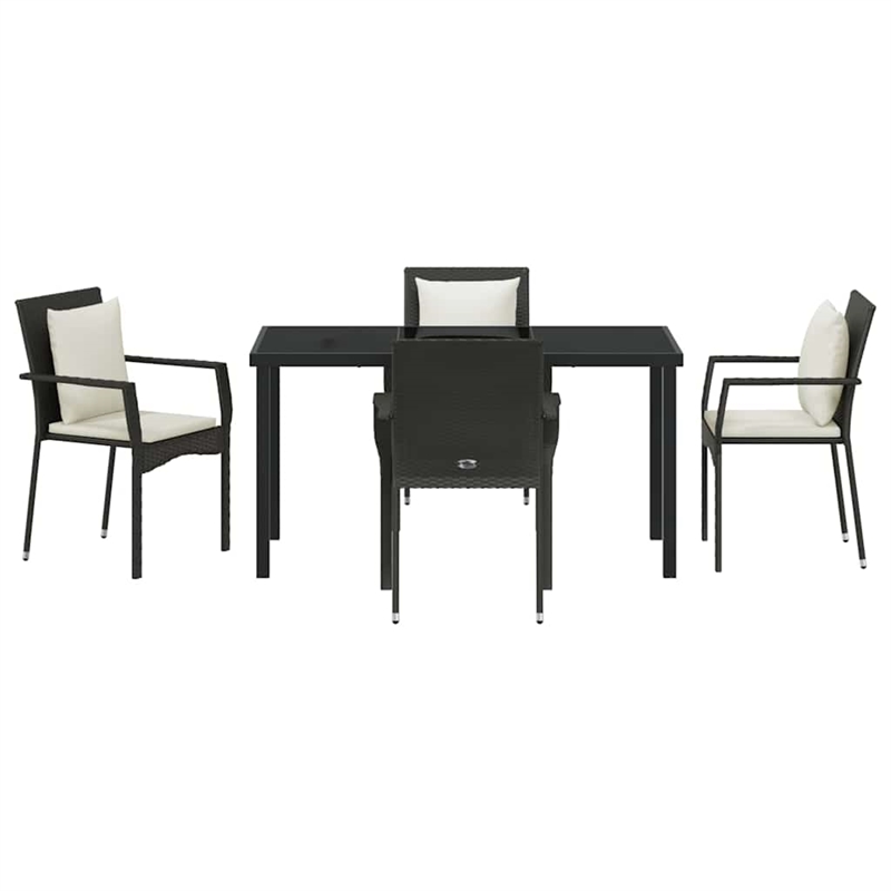 vidaXL 5 Piece Poly Rattan Garden Dining Set with Cushions in Black