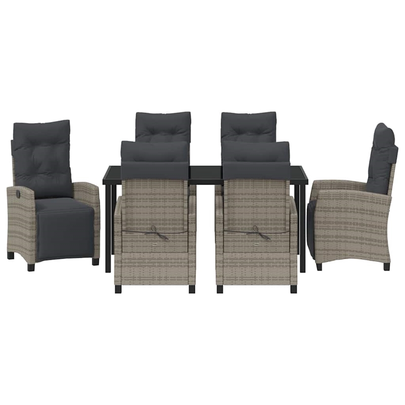 vidaXL 7 Piece Poly Rattan Garden Dining Set with Cushions in Grey