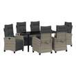 vidaXL 7 Piece Poly Rattan Garden Dining Set with Cushions in Grey