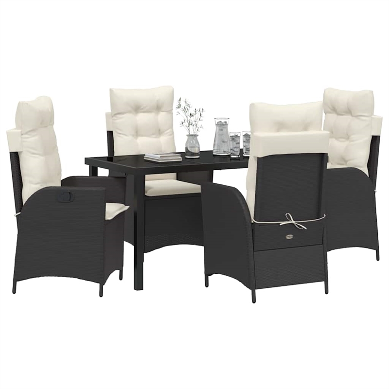 vidaXL 5 Piece Poly Rattan Garden Dining Set with Cushions in Black