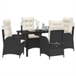 vidaXL 5 Piece Poly Rattan Garden Dining Set with Cushions in Black