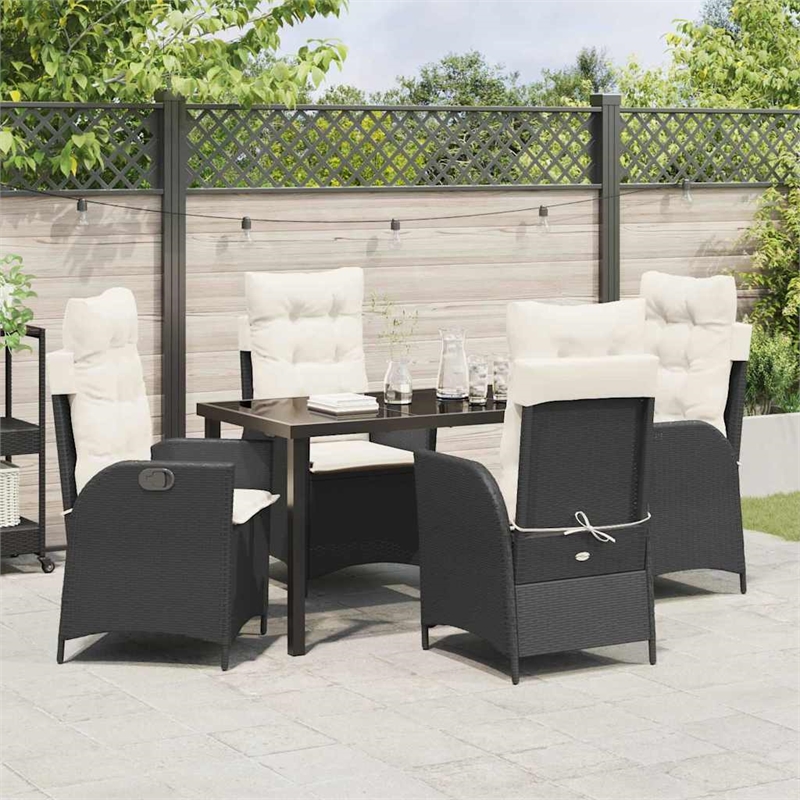 vidaXL 5 Piece Poly Rattan Garden Dining Set with Cushions in Black