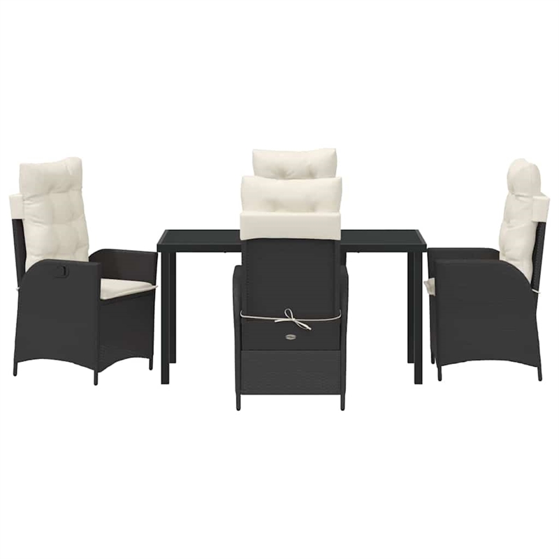 vidaXL 5 Piece Poly Rattan Garden Dining Set with Cushions in Black